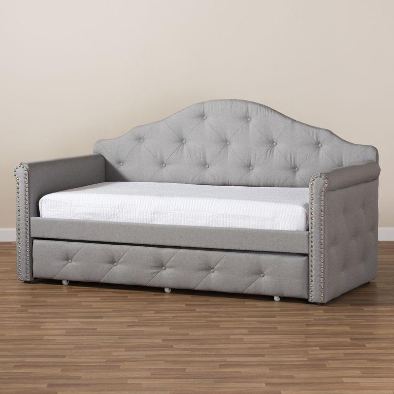 Twin Emilie Modern and Contemporary Fabric Upholstered Daybed with Trundle Gray - Baxton Studio: Elegant Design, No Box Spring Needed