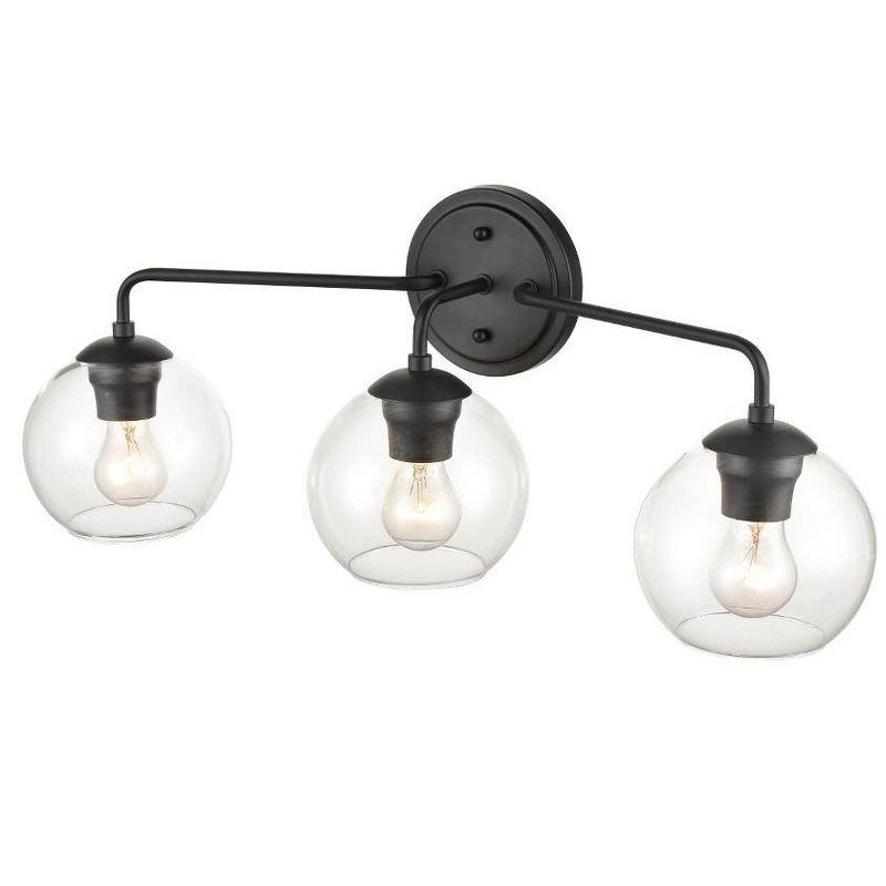 Matte Black 3-Light Vanity Wall Fixture with Clear Glass Shades