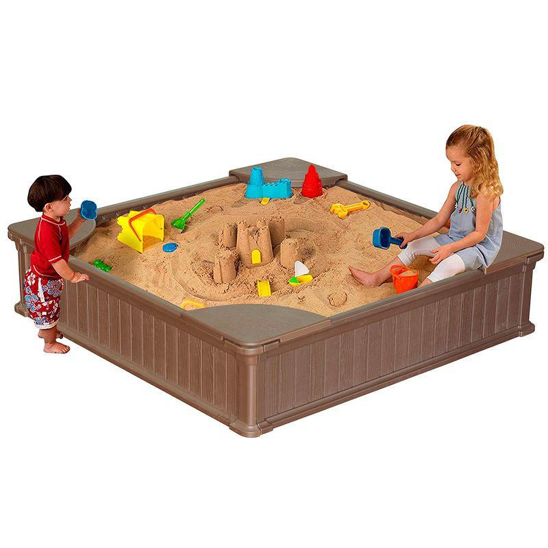 Modern 4ft x 4ft Brown Plastic Outdoor Sandbox Kit with Cover