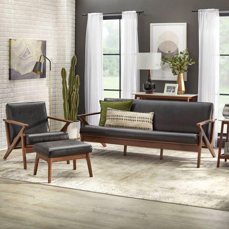 Bianca Mid-Century Black Faux Leather Accent Chair with Walnut Wood Frame