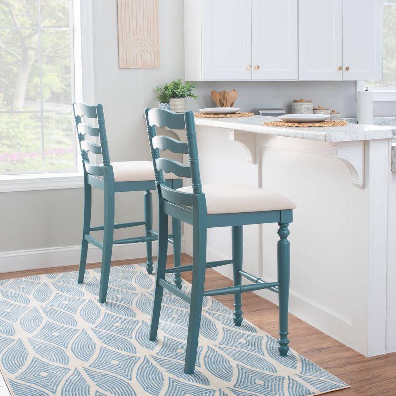 Elegant Antique Blue Wooden Barstool with Padded Seat