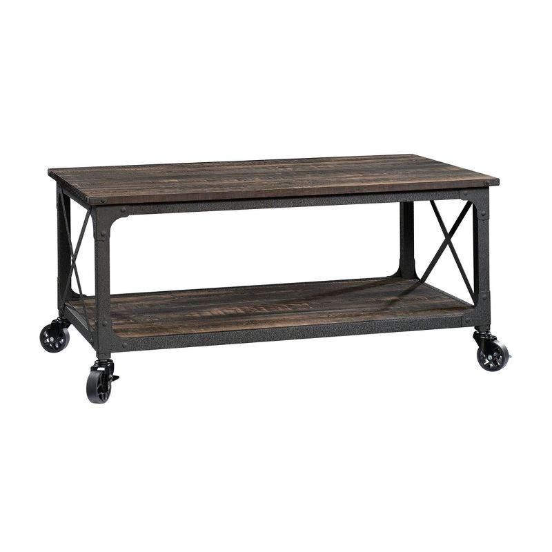 Steel River Coffee Table Carbon Oak - Sauder: Industrial Design, Mobile with Locking Casters, Open Shelving