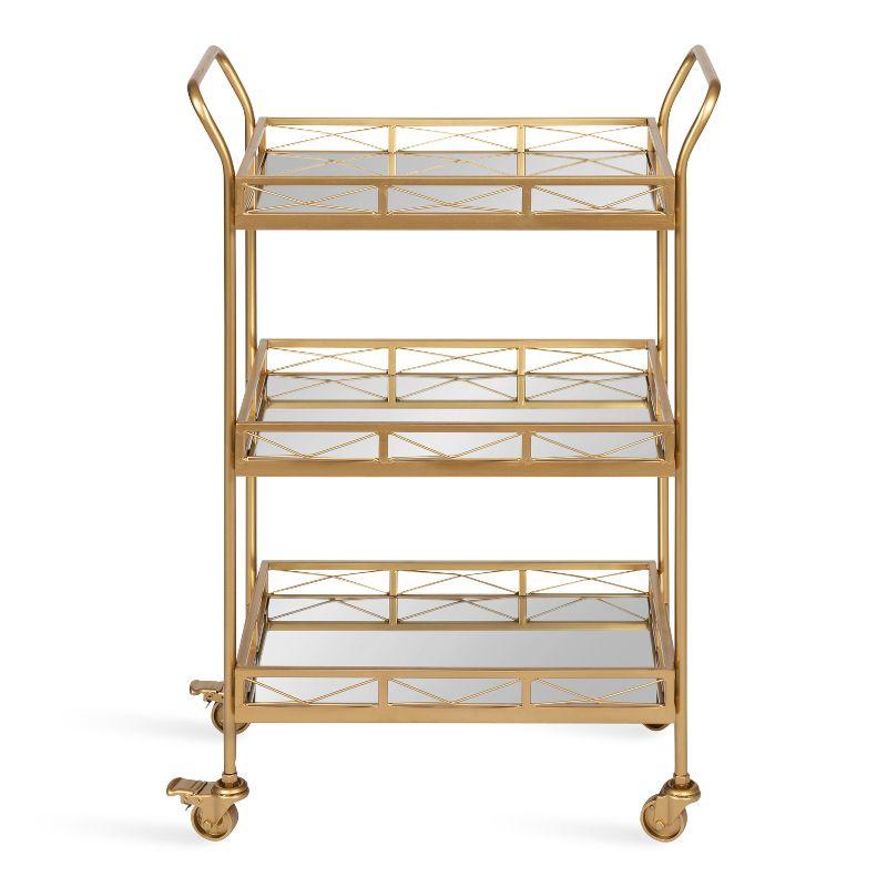 Elegant Gold Metal Tray Bar Cart with Mirrored Shelves