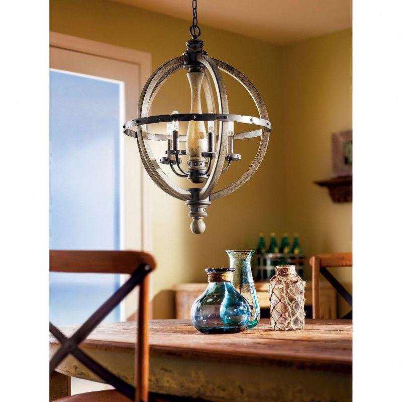 Evan 30" Distressed Antique Gray Wood and Iron Chandelier