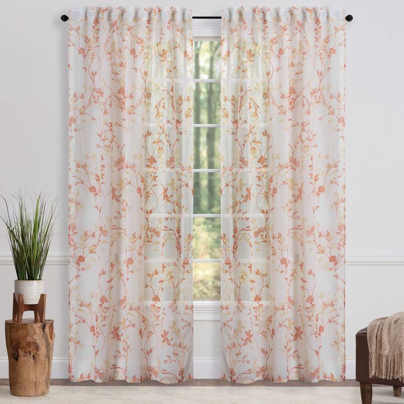 Chanasya 2pk Floral Textured Sheer Window Curtain Panels - Set of 2