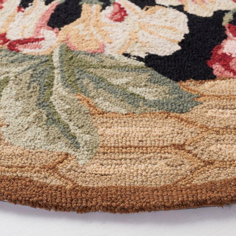 Chelsea Black Floral Hand-Hooked Wool Round Rug