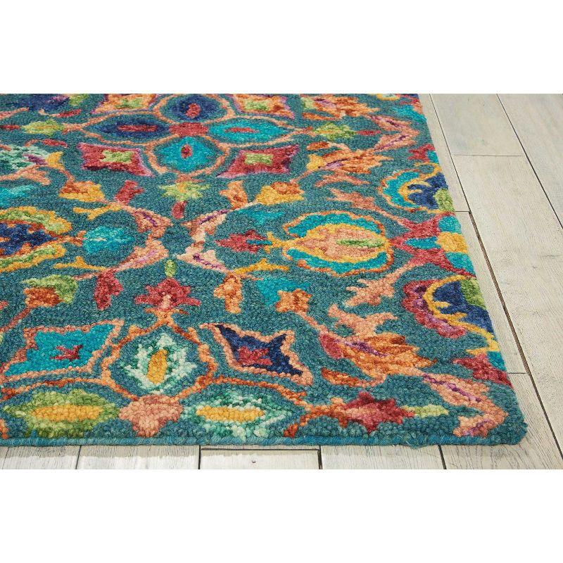 Handmade Teal Floral Wool Area Rug 5' x 7'