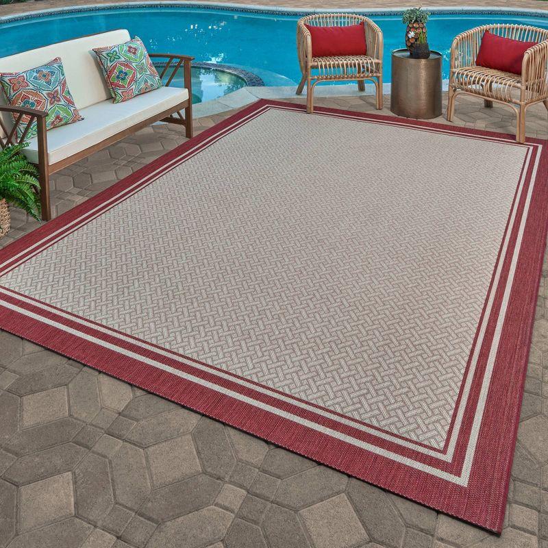 Grain and Red Flat Woven Synthetic 5' x 7' Outdoor Rug