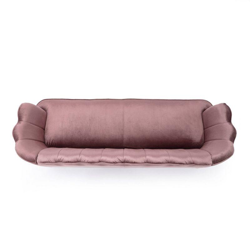 Reitz Modern Glam Velvet Channel Stitch 3 Seater Shell Sofa Blush Pink/Gold - Christopher Knight Home: Durable Iron Legs, Polyester Upholstery