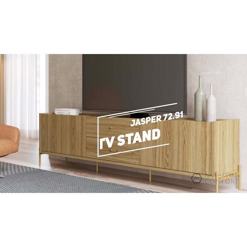 Jasper TV Stand for TVs up to 70" Oak - Manhattan Comfort: Modern Media Console with Storage