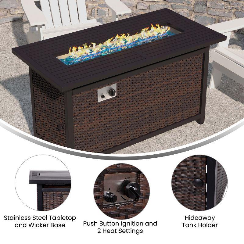 Flash Furniture Outdoor 50,000 BTU Fire Table with Steel Top and Wicker Base-Black/Espresso