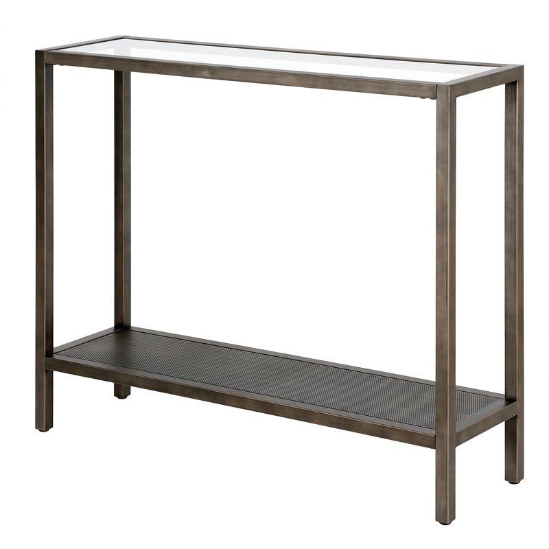 36"Industrial Metal Aged Steel/Console Table with Mesh Metal Shelf - Henn&Hart