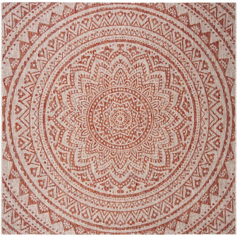 Courtyard CY8734 Power Loomed Indoor and Outdoor Area Rug - Light Beige/Terracotta - 6'7"x6'7" - Safavieh