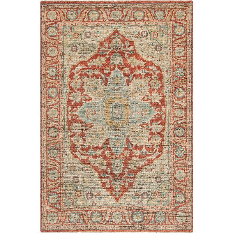 Hand-Knotted Wool 6' x 9' Rust and Beige Area Rug