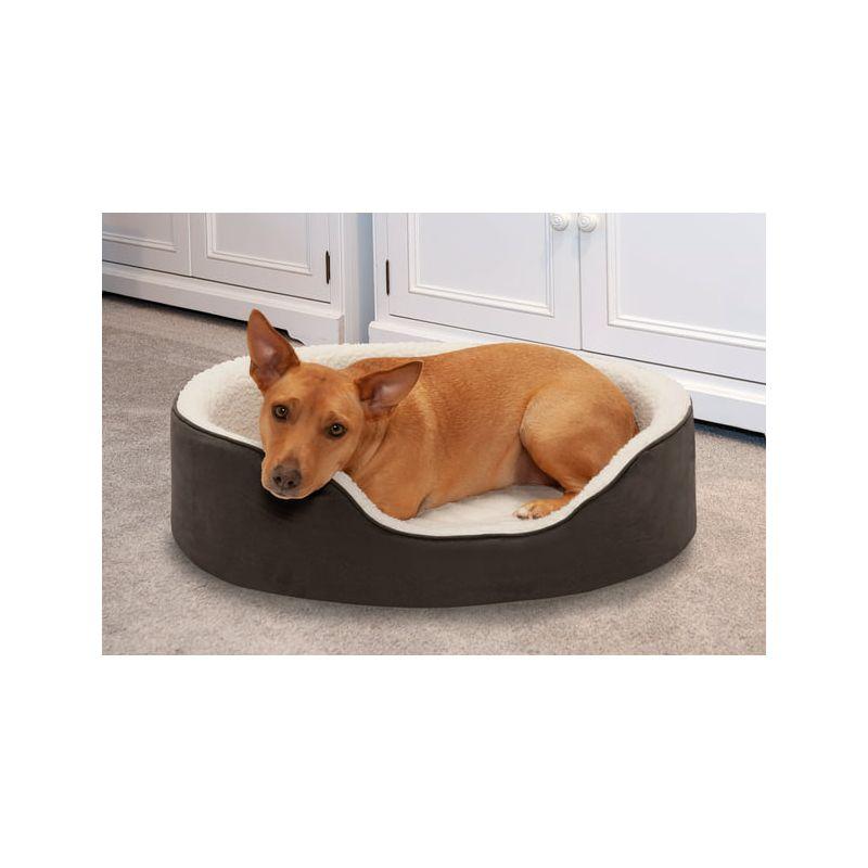 FurHaven Faux Sherpa & Suede Oval Dog Bed
