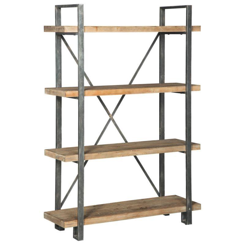 Transitional 46'' Black/Brown Metal & Wood 4-Shelf Bookcase