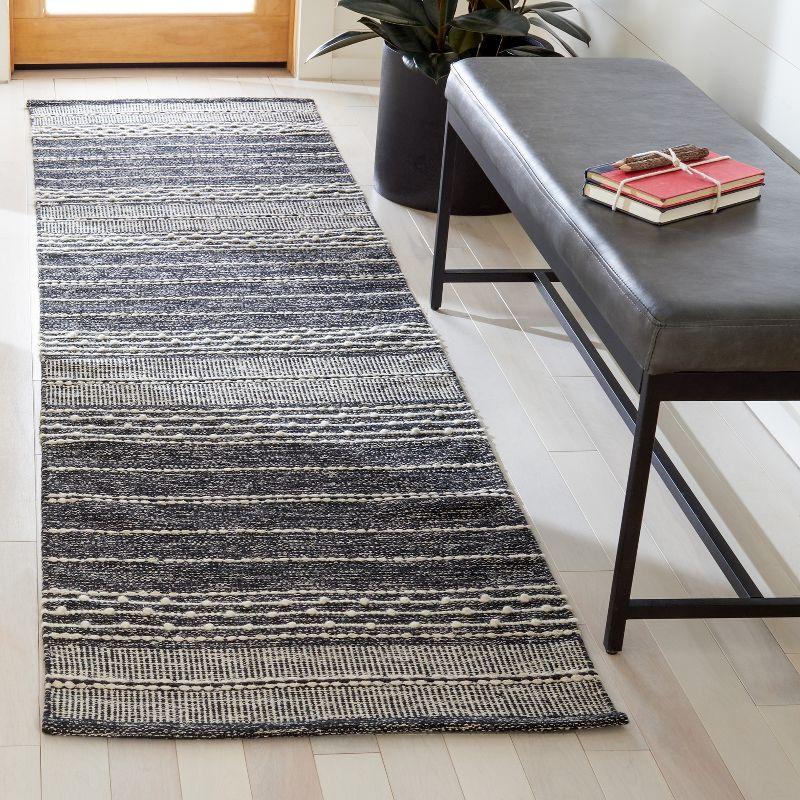 Striped Kilim STK516 Hand Woven Runner Rug - Black/Ivory - 2'3"x9' - Safavieh.