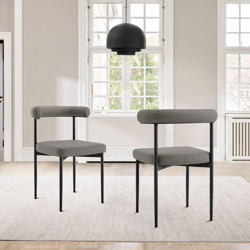 Armen Living Set of 2 Shannon Iron and Faux Leather Dining Chairs Matte Black/Light Gray