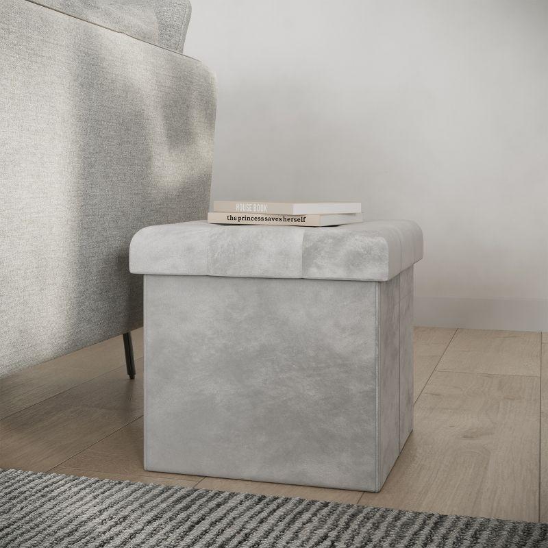 Premium Gray Velvet 15'' Multipurpose Tufted Storage Ottoman