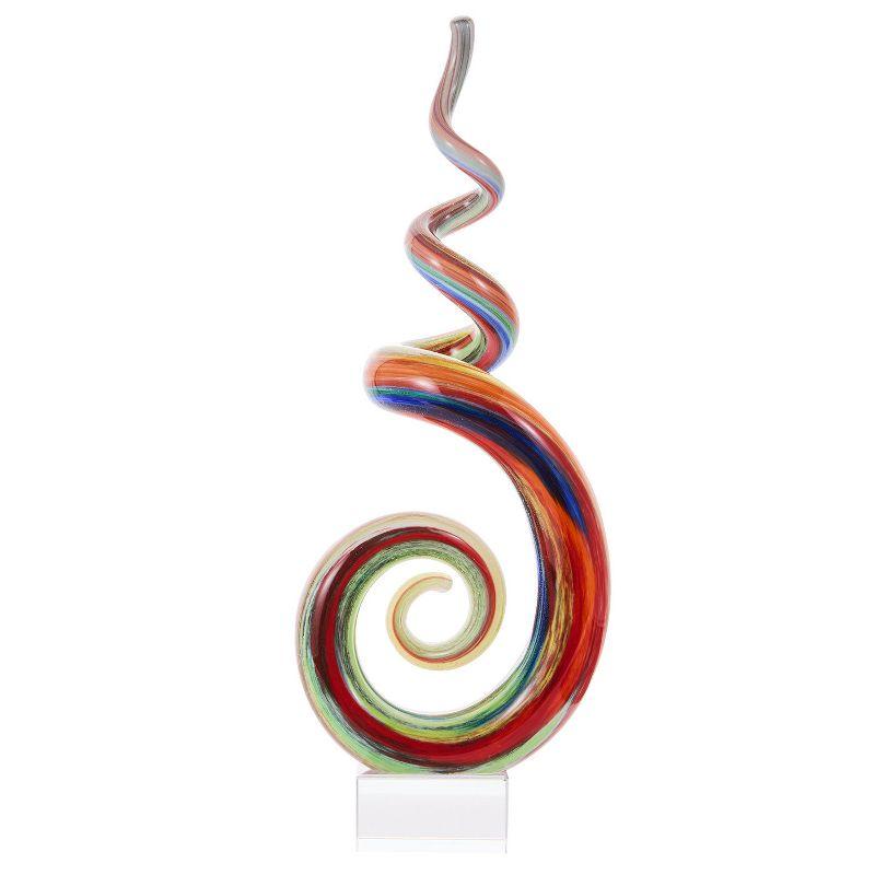 Luxury Lane Hand Blown Abstract Rainbow Swirl Sommerso Art Glass Sculpture Multicolored 9.5"H