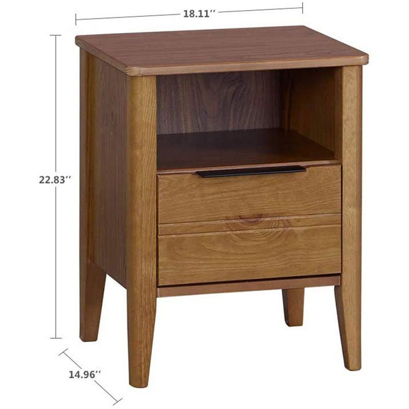 MUSEHOMEINC California Classic 1 Drawer Wooden Bedroom Nightstand Living Room End Table with Open Cabinet and Tapered Legs, Honey Brown