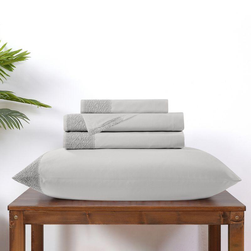 Modern Threads Modern Threads 4 Piece Microfiber Sheet Set – Soft Cooling Bed Sheets with Crochet Lace – Deep Pocket, Wrinkle Free, Breathable, Hotel Luxury Bedding