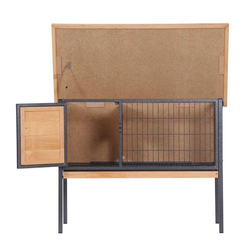 PawHut Rabbit Hutch Elevated Bunny Cage Small Animal Habitat with Metal Frame, Wire Pan, and Asphalt Roof for Indoor/Outdoor Natural Wood