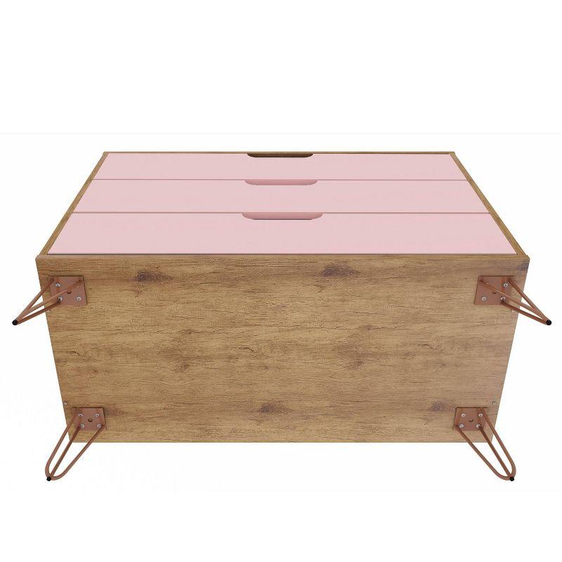 Set of 2 Rockefeller 3 Drawer Dresser Nature/Rose Pink - Manhattan Comfort: MDF Bedroom Storage, Easy-Glide, 6 Drawers