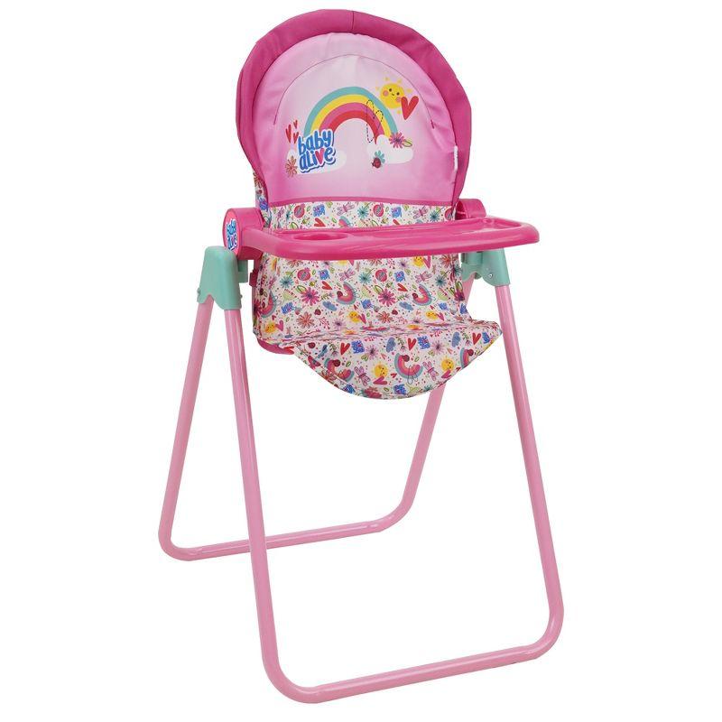 Baby Alive Doll Highchair Set - Pink & Rainbow - 6 Pieces, Fits Dolls Up to 24"