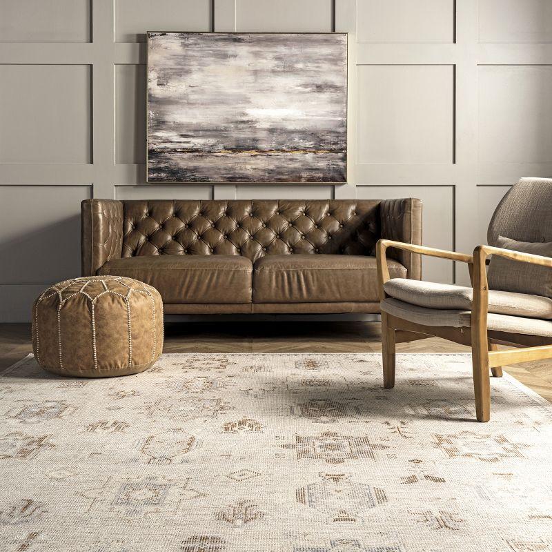 Nuloom Krystin Medallion 4x6 Machine Washable Indoor Area Rug for Living Room Bedroom Dining Room Kitchen, Beige/Ivory