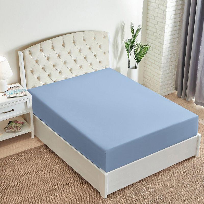Mellanni Microfiber Fitted Sheet Up to 16" Deep Pocket, Full, Blue Hydrangea