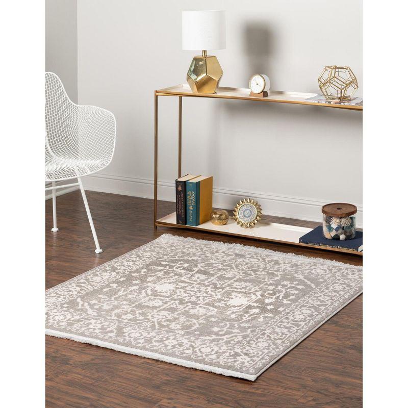 Unique Loom New Classical Collection Area Rug - Olympia (8'  Square Light Gray/Ivory)