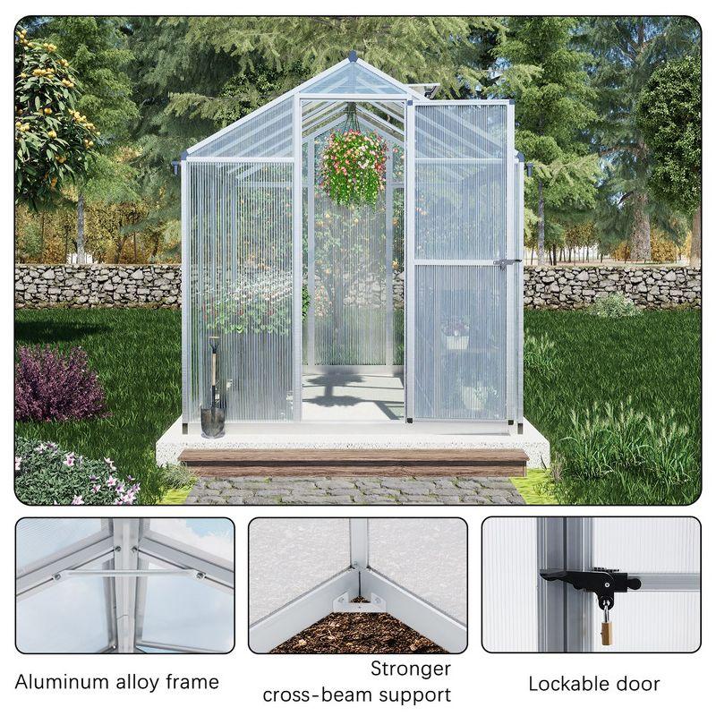 Aoodor 6' x 8' Silver Polycarbonate Walk-In Greenhouse with Aluminum Frame