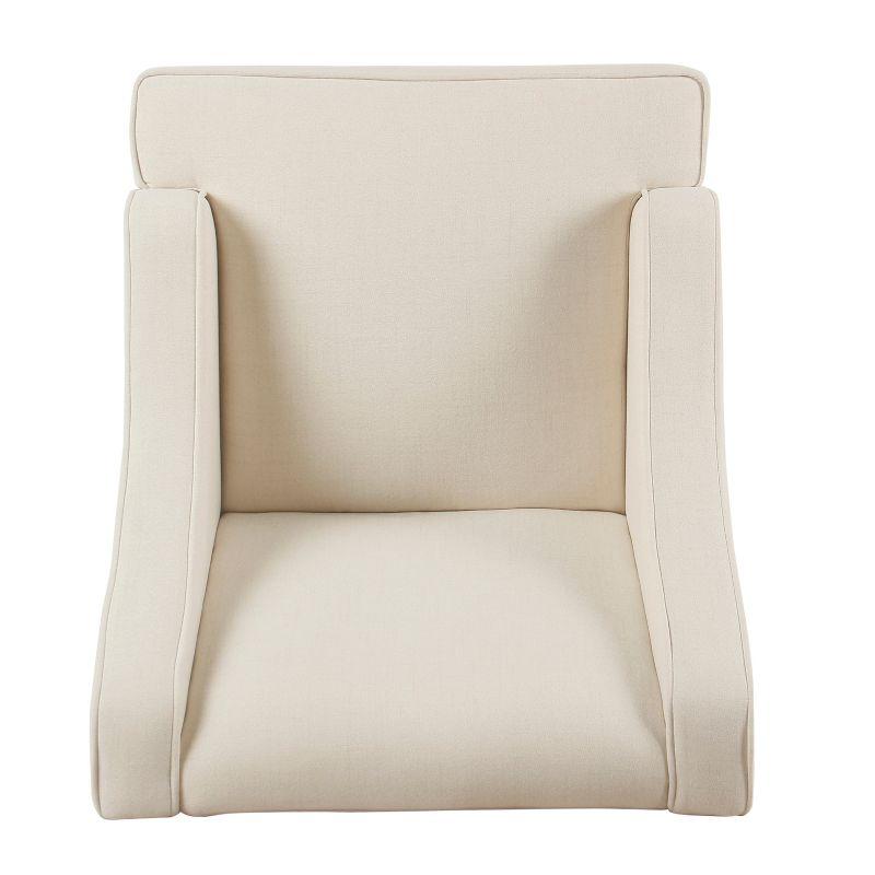 Elegant Cream Swoop Arm Accent Chair with Dark Walnut Wood Legs