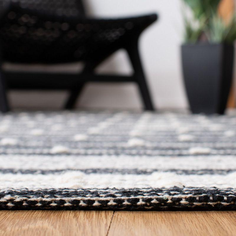 Black and Ivory Striped Flat Woven Wool Cotton Runner Rug