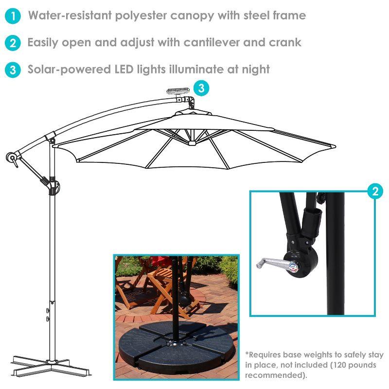 Sunnydaze Outdoor Steel Cantilever Offset Patio Umbrella with Solar LED Lights, Air Vent, Crank, and Base - 9' - Emerald