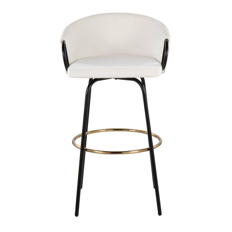 LumiSource Set of 2 Claire Barstools Black/Cream: Upholstered Velvet, Swivel, Fixed Height