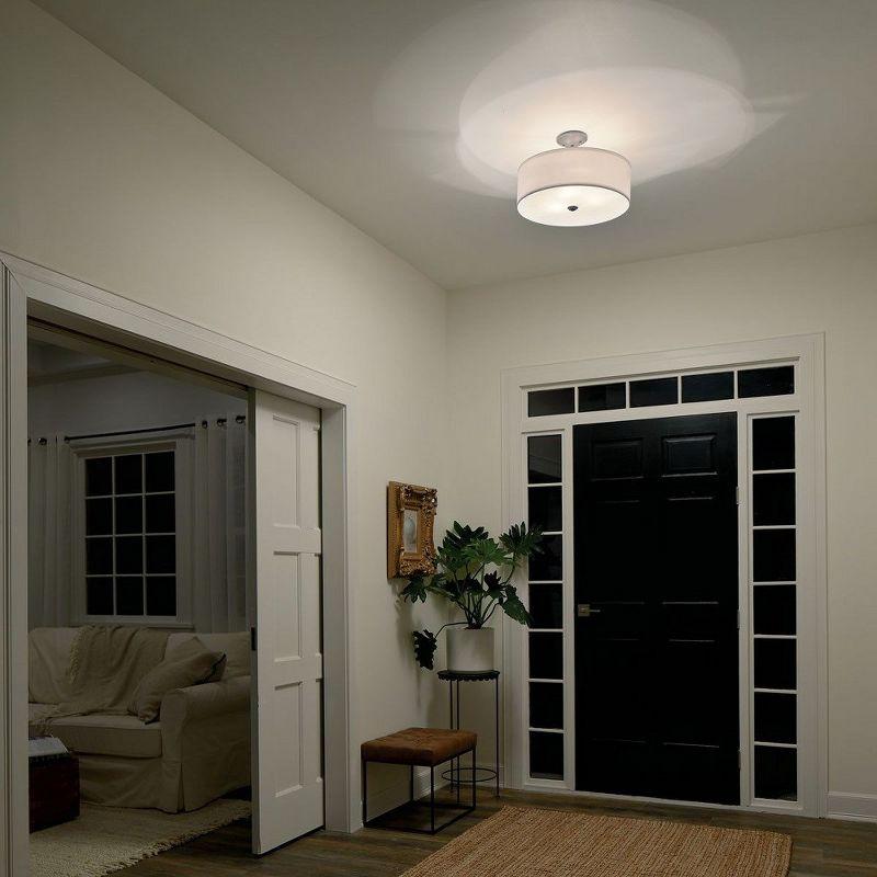 Shailene 18" 3 Light Round Semi Flush with Satin Etched White Diffuser and White Microfiber Shade in Brushed Nickel