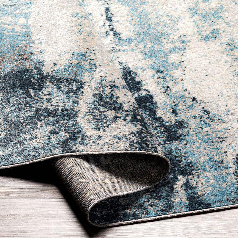 Reversible Easy-Care Watercolor Blue Synthetic 8' x 10' Rug