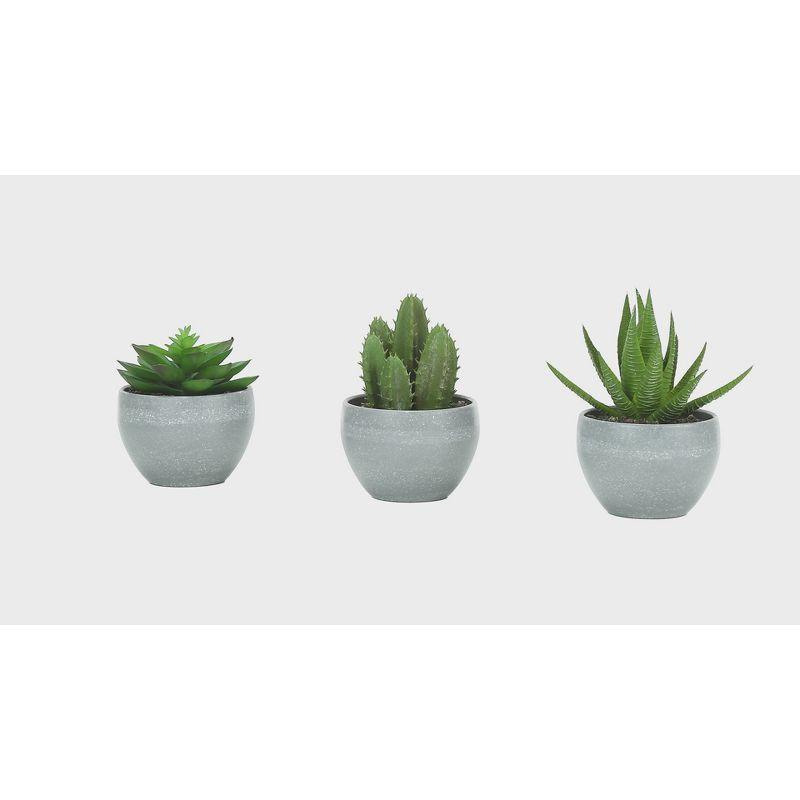 Benjara Artificial Succulents Silk Plant Indoor Set of 3, Green, Gray Cement