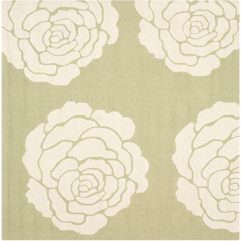 Lime and Ivory Hand-Tufted Wool Square Area Rug