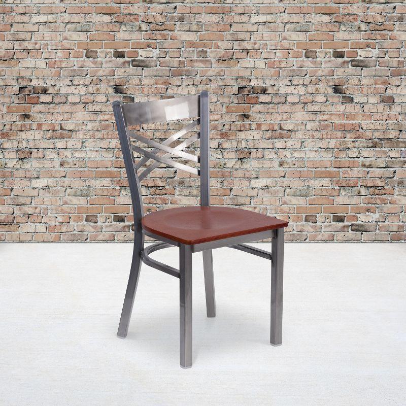 Cherry and Silver Cross Back Metal Side Chair