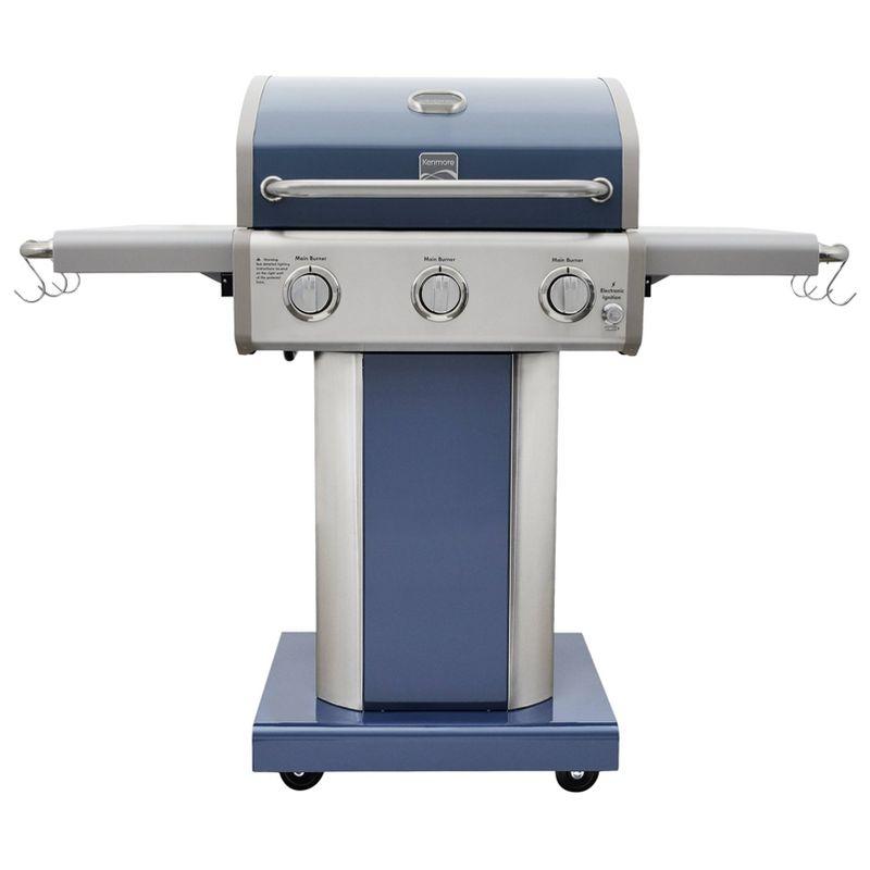 Kenmore 3-Burner Propane Gas Grill with Foldable Side Tables for Outdoor BBQ