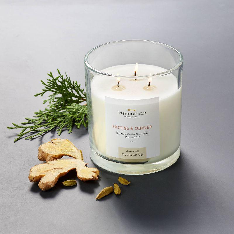 3-Wick 18oz Clear Glass Santal & Ginger Candle White - Threshold™ designed with Studio McGee: Soy Wax Blend, 50hr Burn Time