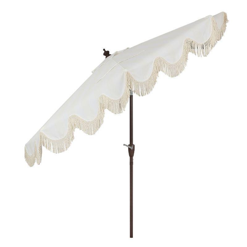 Arlmont & Co. Tasheba 9 ft. Classic Scalloped Fringe Half Market Patio Umbrella with Crank, and UV Protection