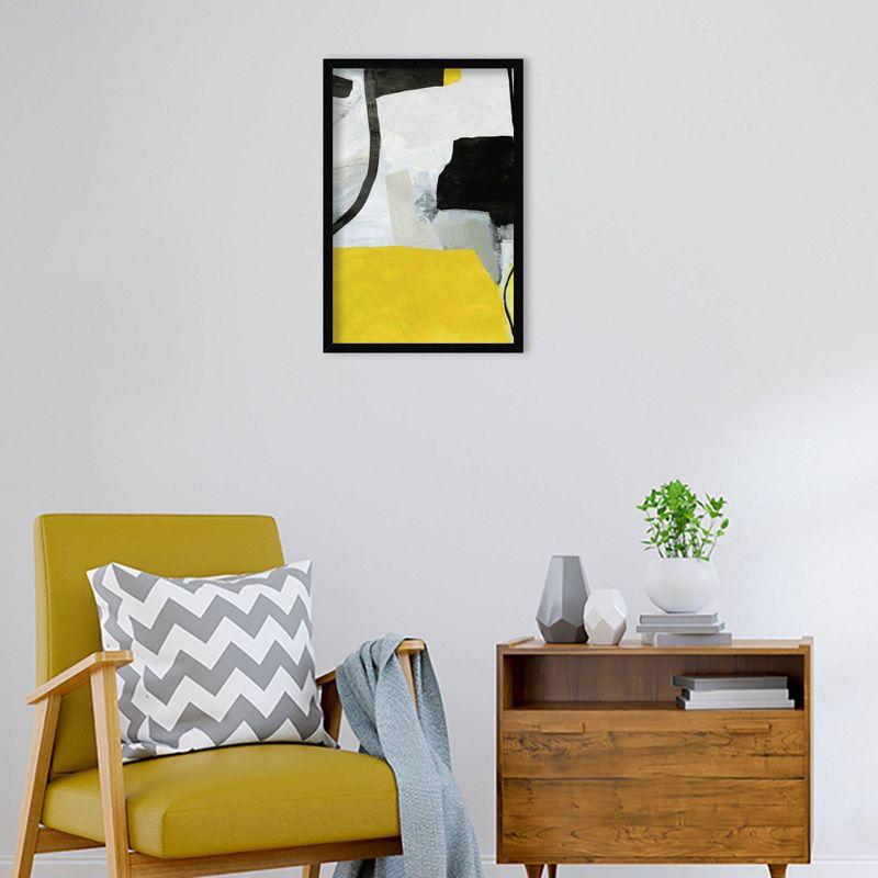 17" x 25" Black and Yellow Abstract Wood Framed Wall Art