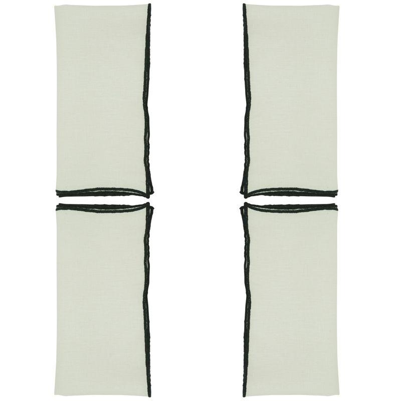 Saro Lifestyle Stitched Border Stonewashed Linen Napkins (Set of 4), Black, 20" x 20"