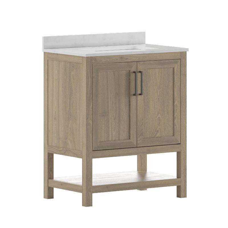 Taylor & Logan 30" Brown Wood Bathroom Vanity with Stoneware Surface