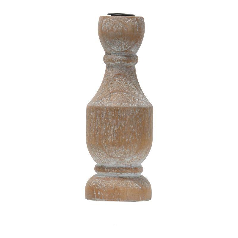 Natural Whitewashed Wood Taper Candle Holder - Foreside Home & Garden