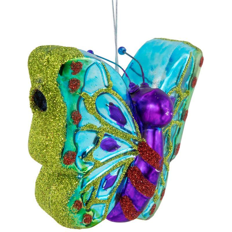 Northlight 4.5" Blue and Pink Butterfly Glass Christmas Ornament